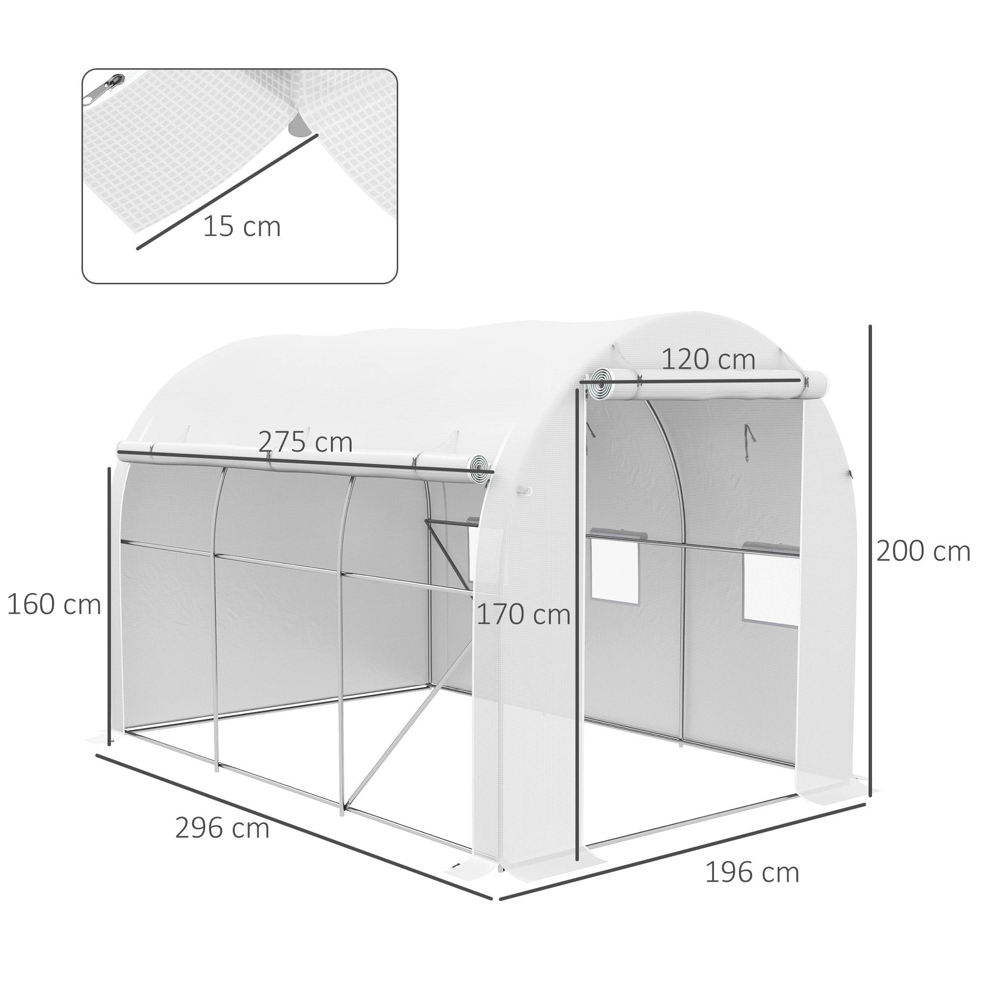 Sans Marque - Serre jardin 3x2 m 1 porte 2 panneaux latéraux zippés 6 fenêtres serre potager extérieur blanche - Image 5