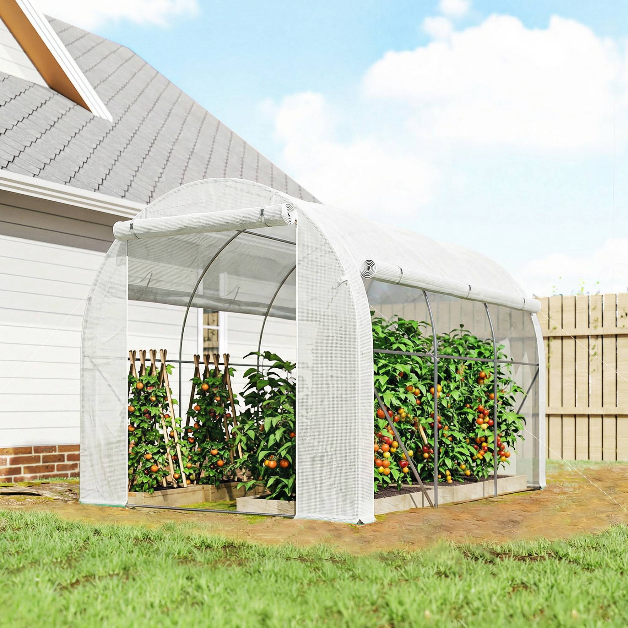 Sans Marque - Serre jardin 3x2 m 1 porte 2 panneaux latéraux zippés 6 fenêtres serre potager extérieur blanche - Image 3