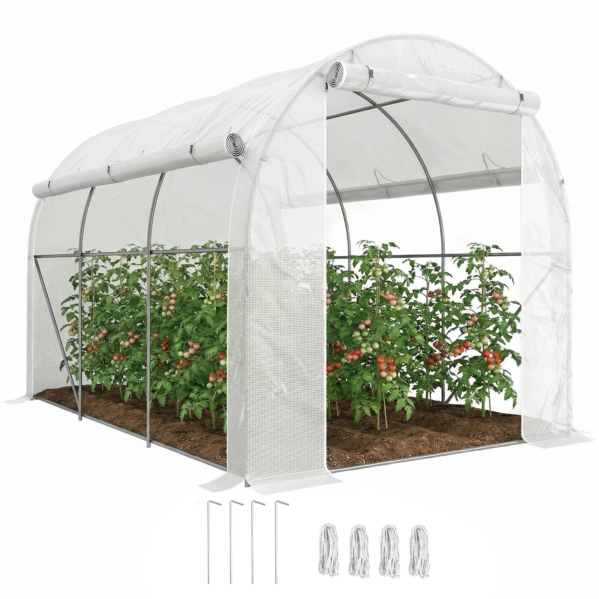 Sans Marque - Serre jardin 3x2 m 1 porte 2 panneaux latéraux zippés 6 fenêtres serre potager extérieur blanche - Image 1