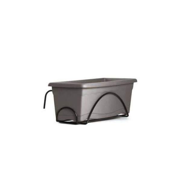 Plastiken Jardiniere 60x20 Cm + Plateau + Support Balcon Collection Terra - Taupe - Image 2