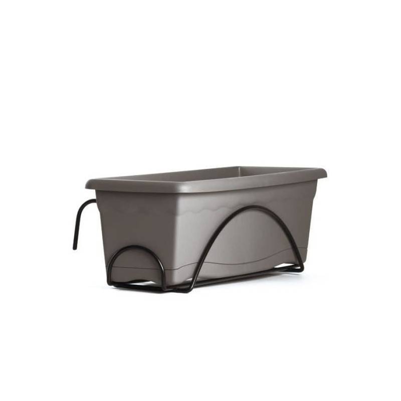 Plastiken Jardiniere 60x20 Cm + Plateau + Support Balcon Collection Terra - Taupe - Image 1