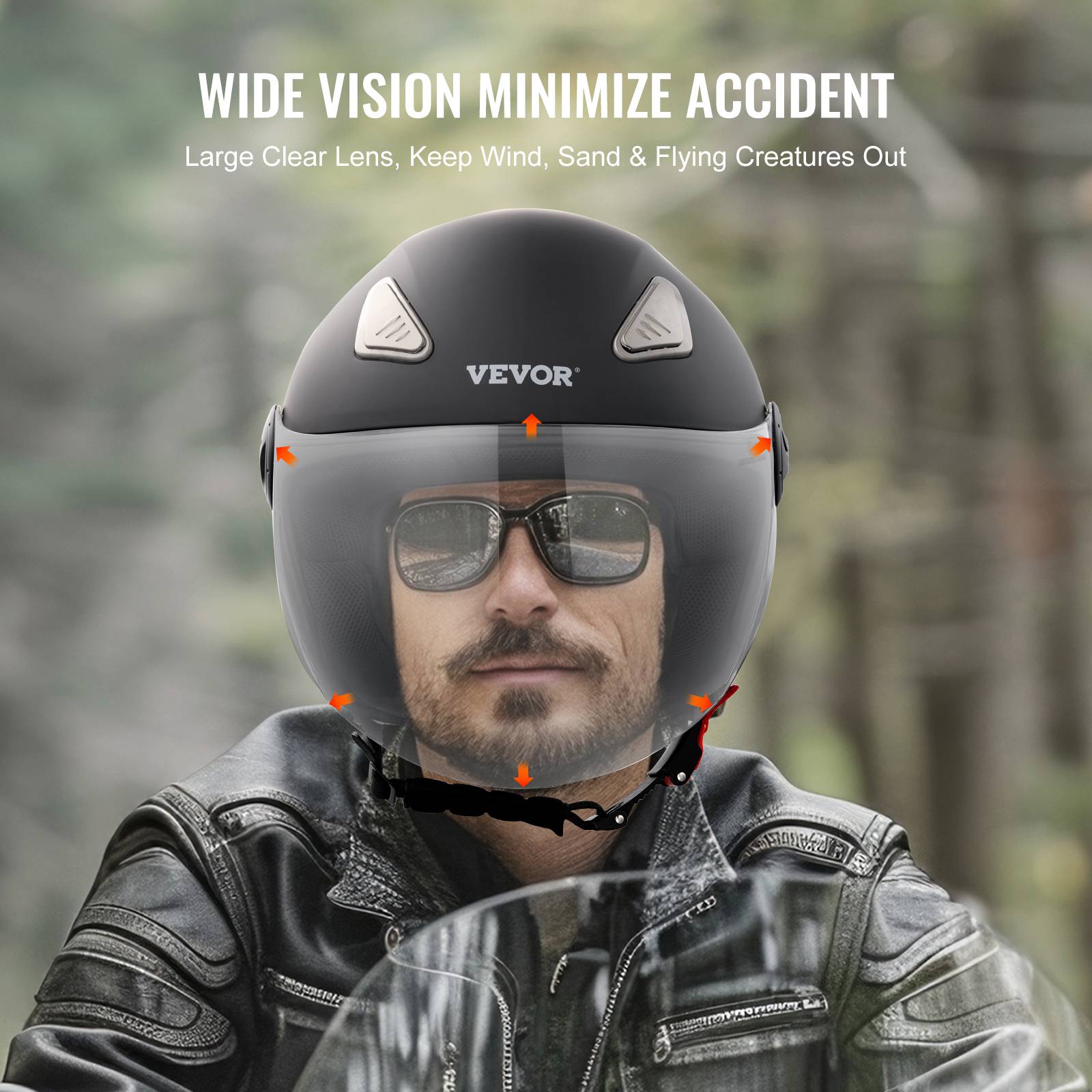 VEVOR Casque moto 3/4 face, ABS, Bluetooth, lentille interchangeable. DOT, pour jeunes, adultes, M. - Image 4