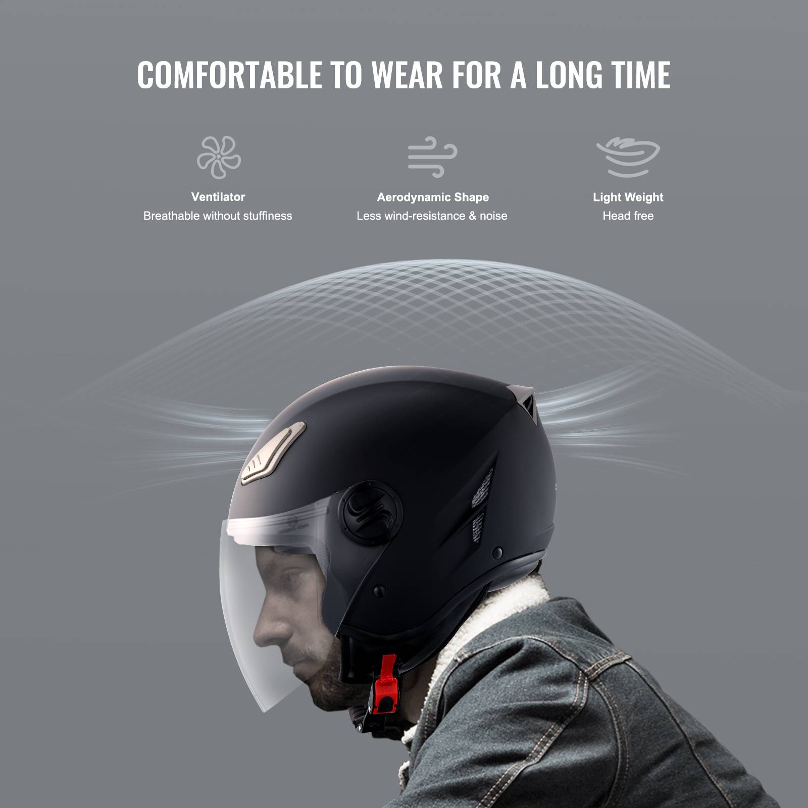 VEVOR Casque moto 3/4 face, ABS, Bluetooth, lentille interchangeable. DOT, pour jeunes, adultes, M. - Image 5