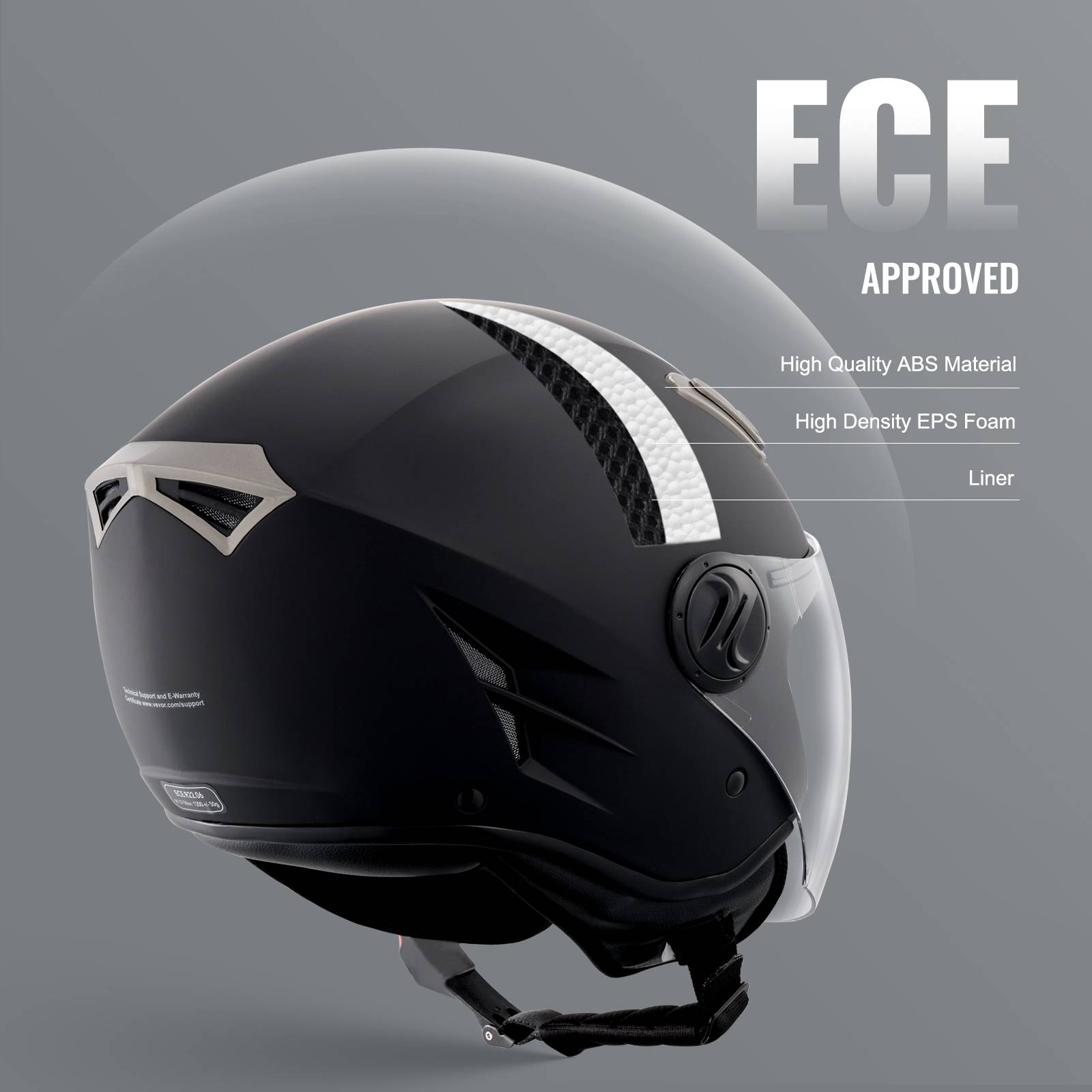 VEVOR Casque moto 3/4 face, ABS, Bluetooth, lentille interchangeable. DOT, pour jeunes, adultes, M. - Image 3