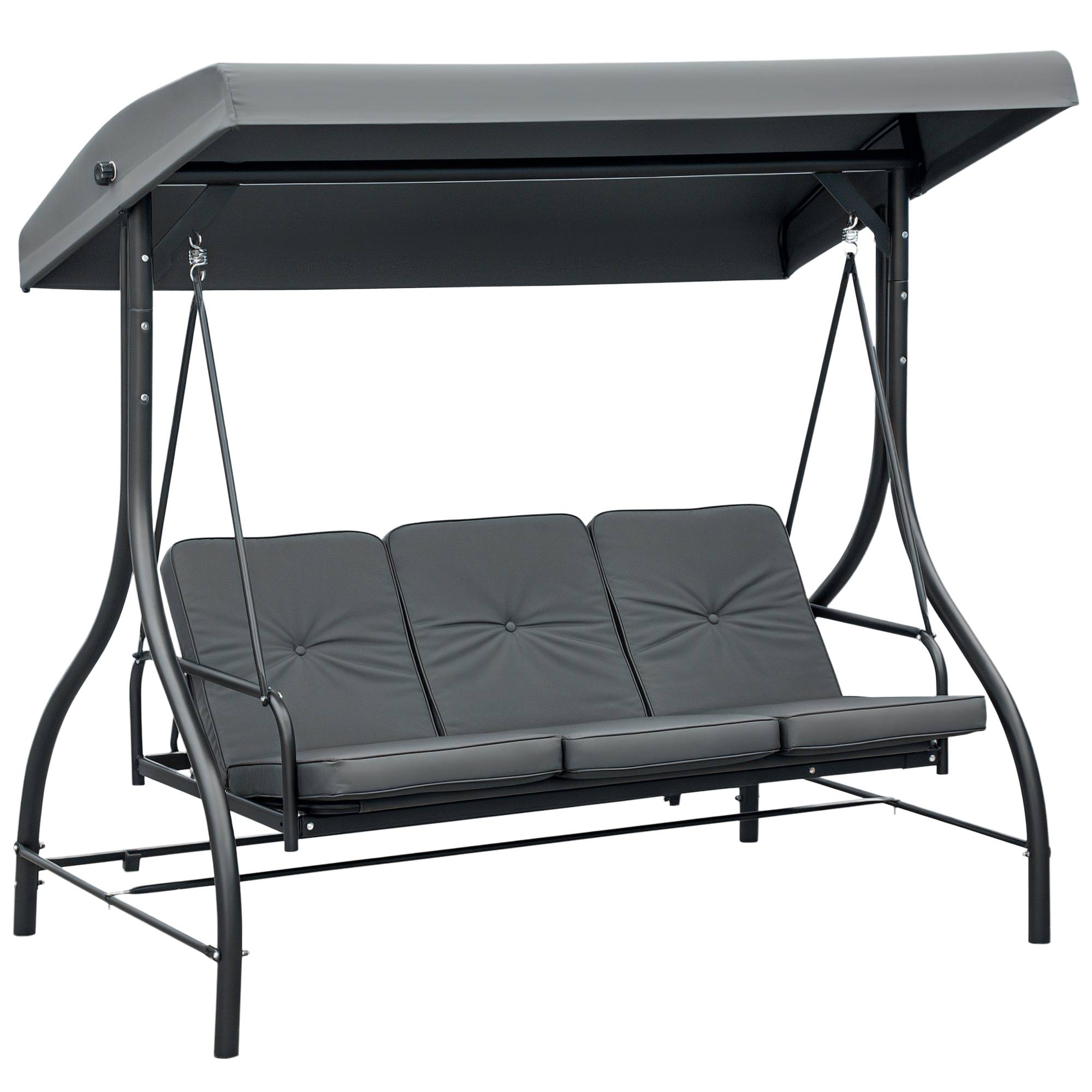 Balancelle de jardin convertible 3 places avec toit réglable et rembourrage épais, siège extérieur confortable et résistant