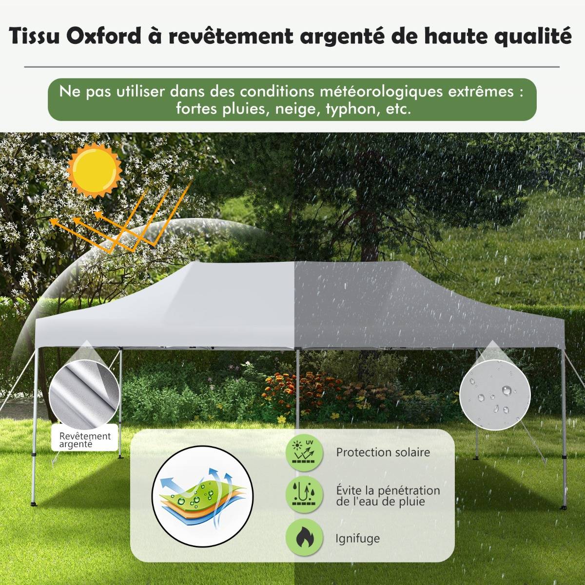 Tonnelle de Jardin Barnum Instantanée 3x6x3m Portable Imperméable SFP +50 avec Roues et Sac 3 Hauteurs Réglable 20 Personnes - Image 5