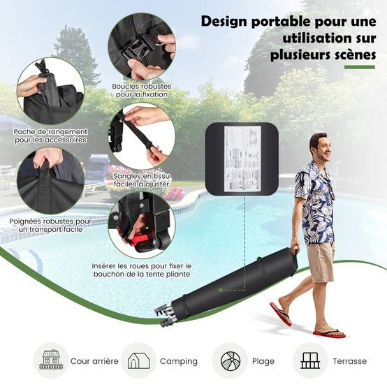 Tonnelle de Jardin Barnum Instantanée 3x6x3m Portable Imperméable SFP +50 avec Roues et Sac 3 Hauteurs Réglable 20 Personnes - Image 4