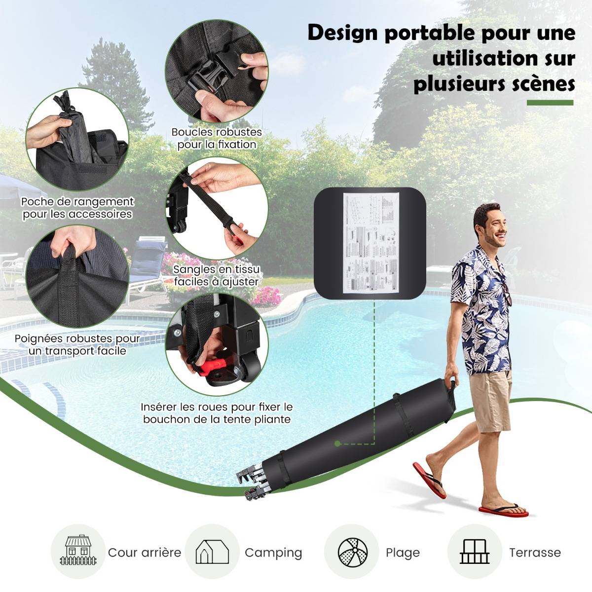 Tonnelle de Jardin Barnum Instantanée 3x6x3m Portable Imperméable SFP +50 avec Roues et Sac 3 Hauteurs Réglable 20 Personnes - Image 4