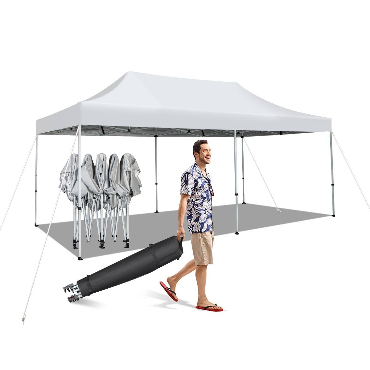 Tonnelle de Jardin Barnum Instantanée 3x6x3m Portable Imperméable SFP +50 avec Roues et Sac 3 Hauteurs Réglable 20 Personnes - Image 3