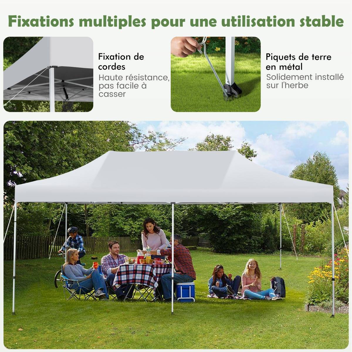 Tonnelle de Jardin Barnum Instantanée 3x6x3m Portable Imperméable SFP +50 avec Roues et Sac 3 Hauteurs Réglable 20 Personnes - Image 8