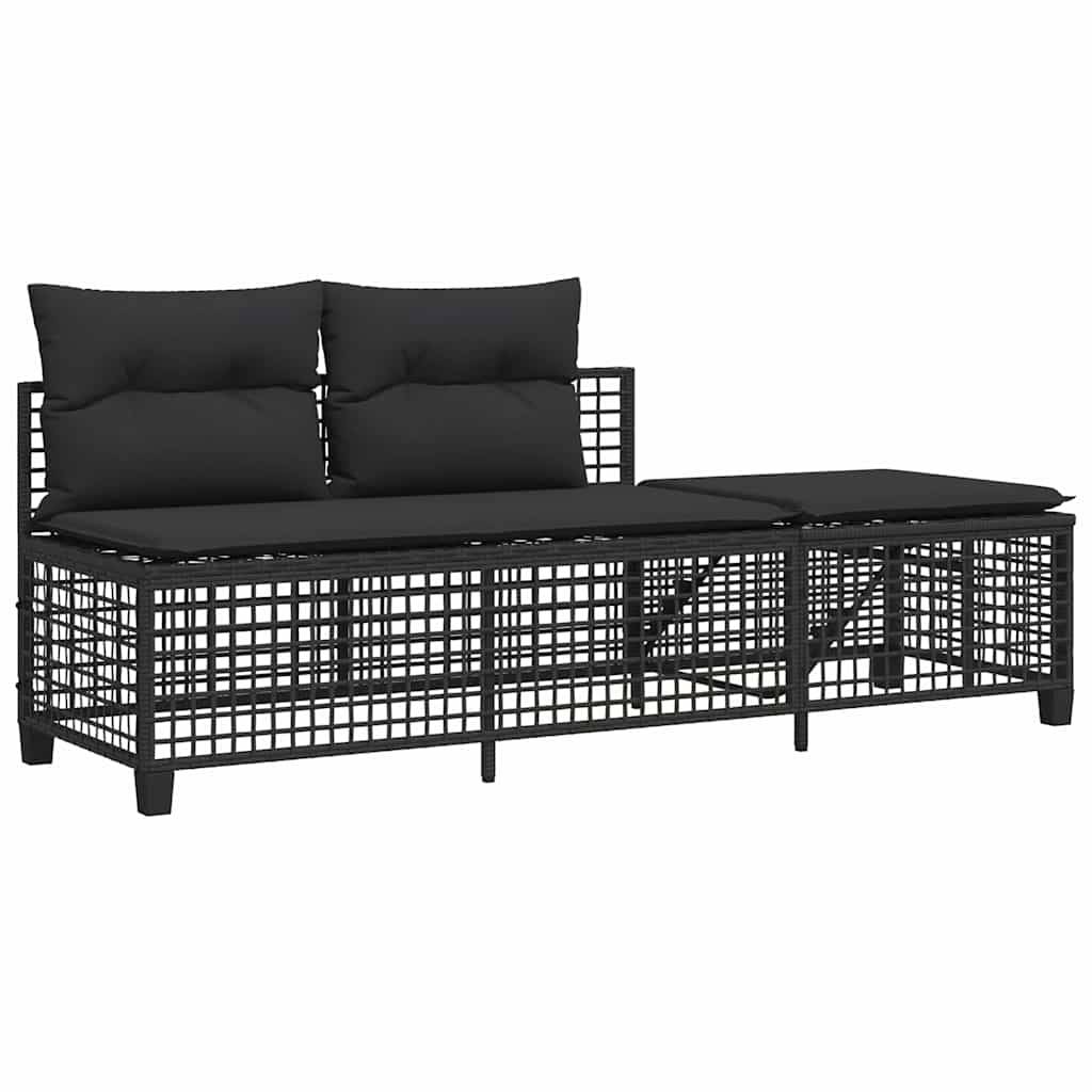 Salon de jardin d'angle 3 pcs | Mobilier d'extérieur avec coussins noir résine tressée Maison Chic - Image 6