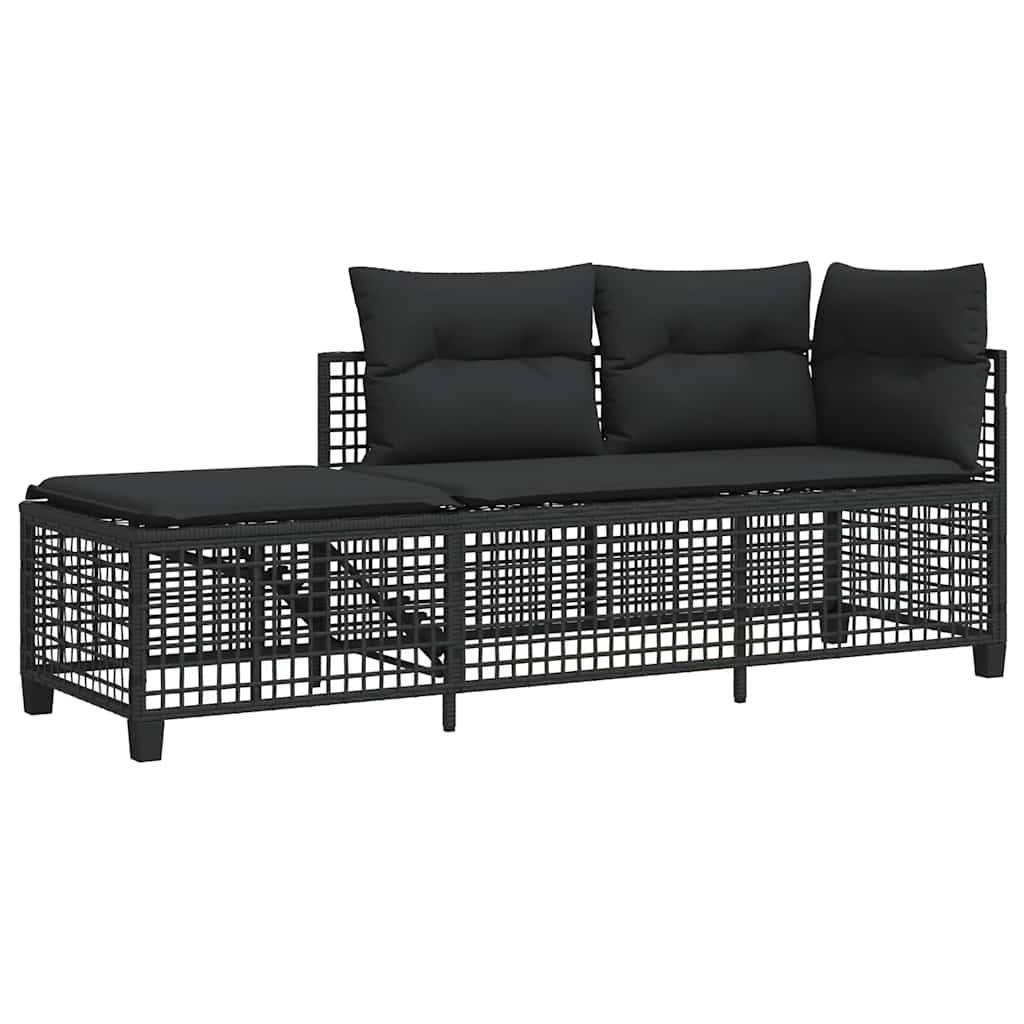 Salon de jardin d'angle 3 pcs | Mobilier d'extérieur avec coussins noir résine tressée Maison Chic - Image 4