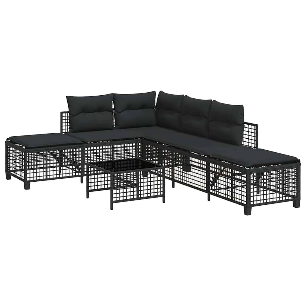 Salon de jardin d'angle 3 pcs | Mobilier d'extérieur avec coussins noir résine tressée Maison Chic