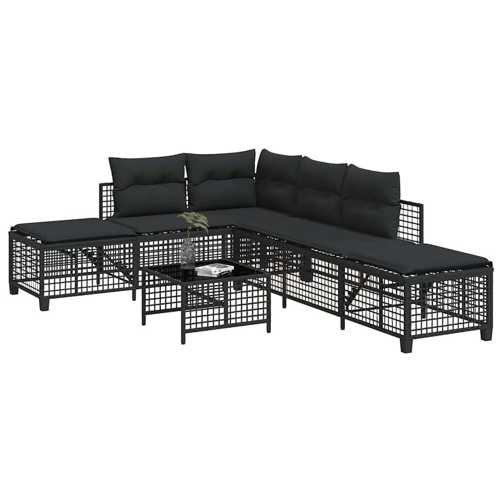 Salon de jardin d'angle 3 pcs | Mobilier d'extérieur avec coussins noir résine tressée Maison Chic - Image 2