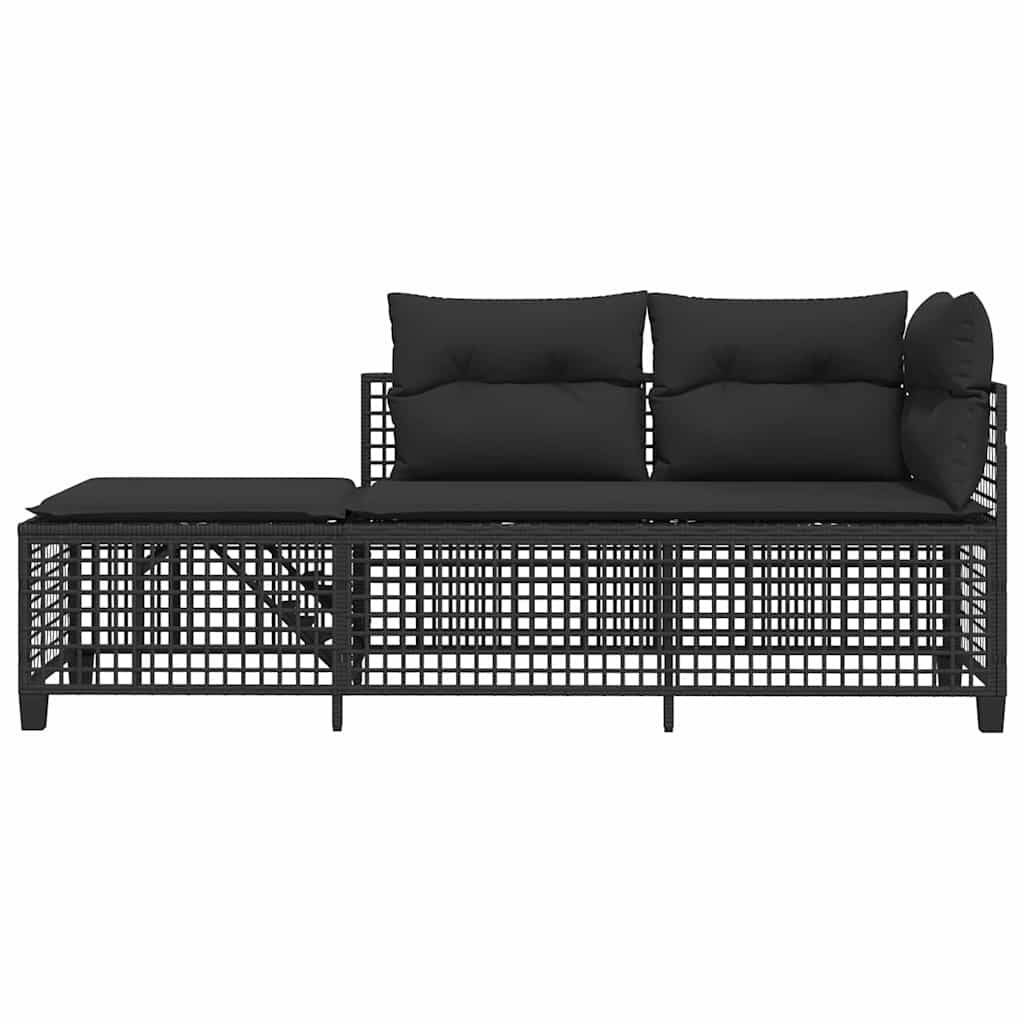 Salon de jardin d'angle 3 pcs | Mobilier d'extérieur avec coussins noir résine tressée Maison Chic - Image 5