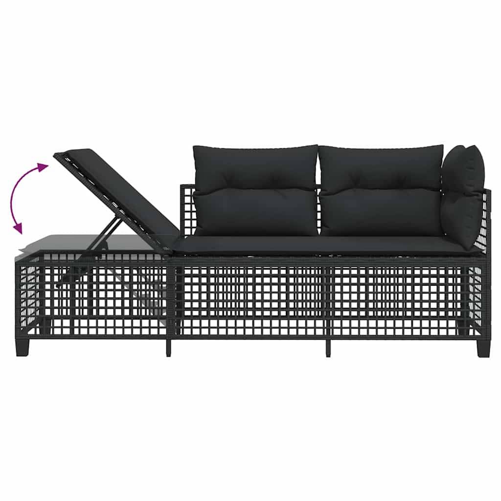 Salon de jardin d'angle 3 pcs | Mobilier d'extérieur avec coussins noir résine tressée Maison Chic - Image 10