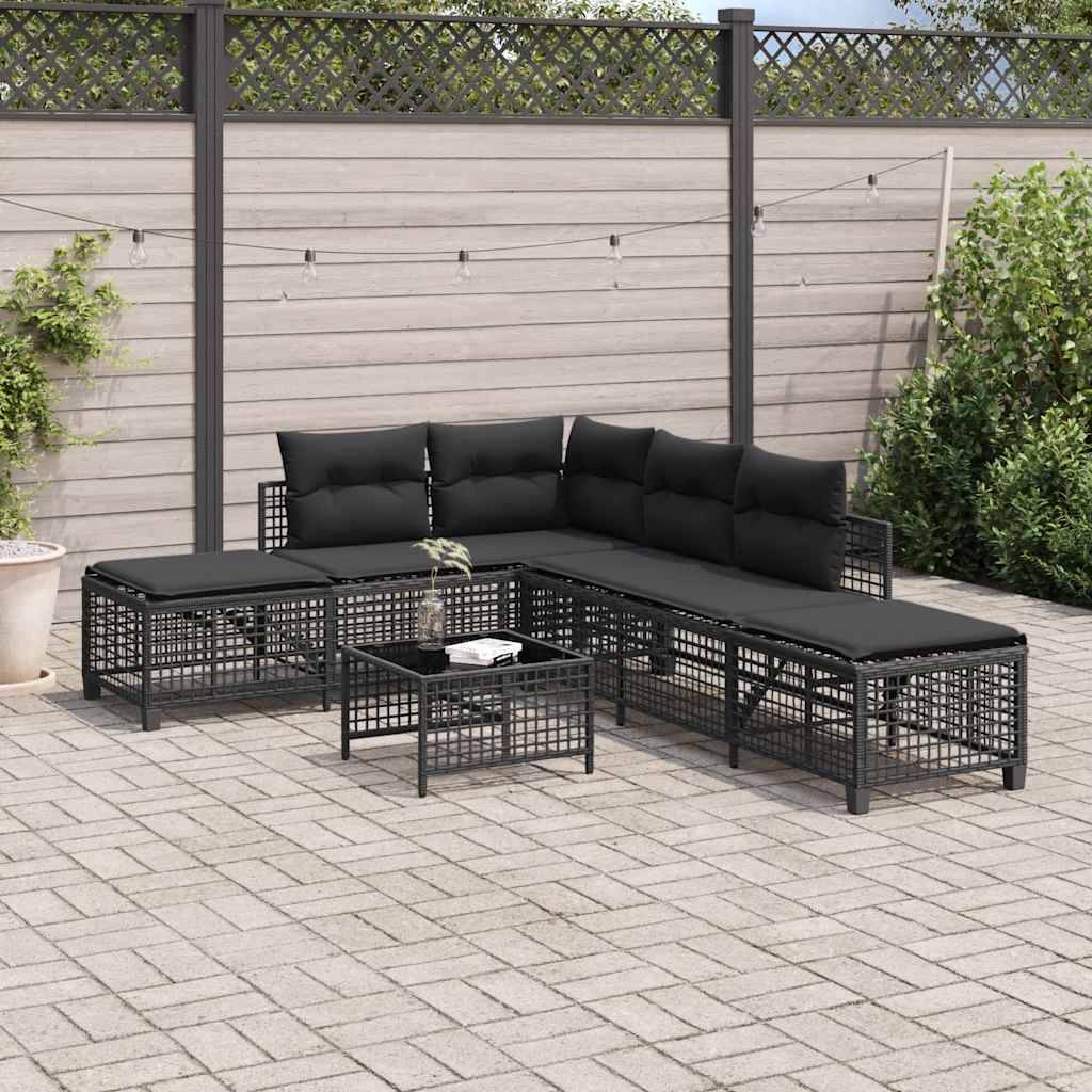 Salon de jardin d'angle 3 pcs | Mobilier d'extérieur avec coussins noir résine tressée Maison Chic - Image 3