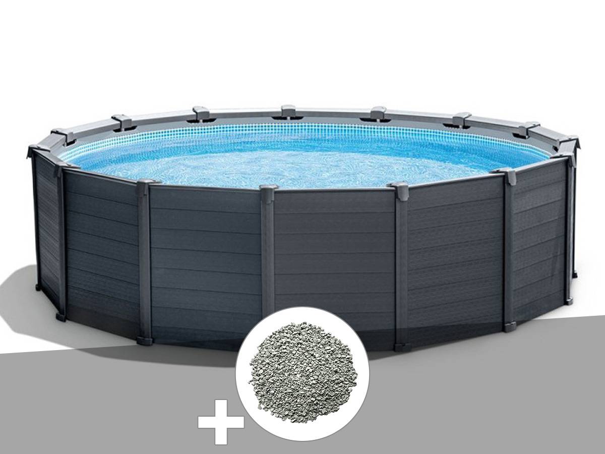 Kit piscine tubulaire Intex Graphite ronde 4,78 x 1,24 m + 10 kg de zéolite - Image 1