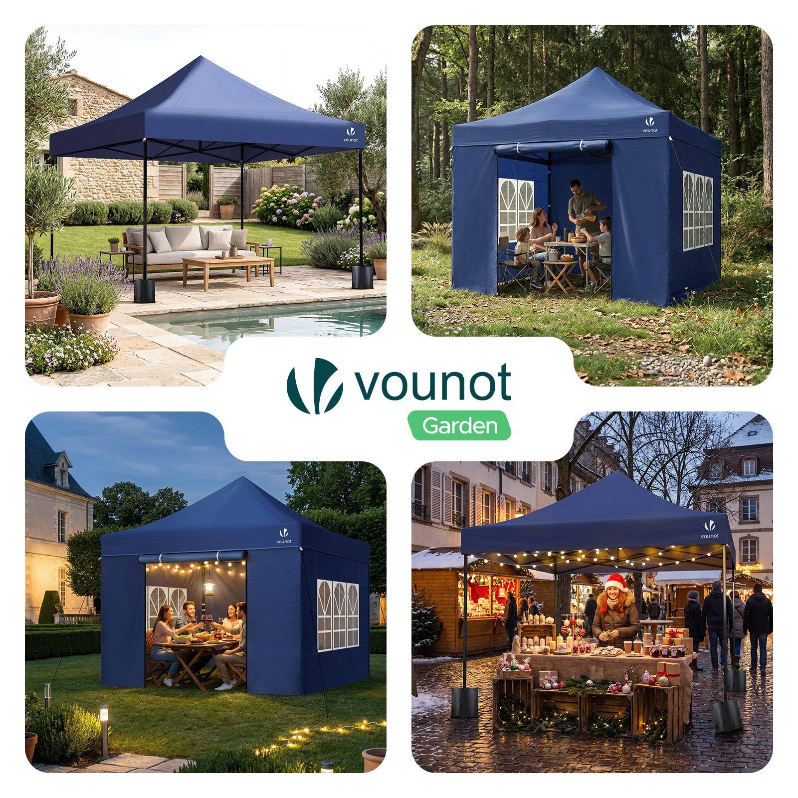 Tonnelle de jardin renforcée 3x3m pliable Barnum avec 4 parois - sac de transport à roulettes et sacs de sable - Bleu - VOUNOT® - Image 7