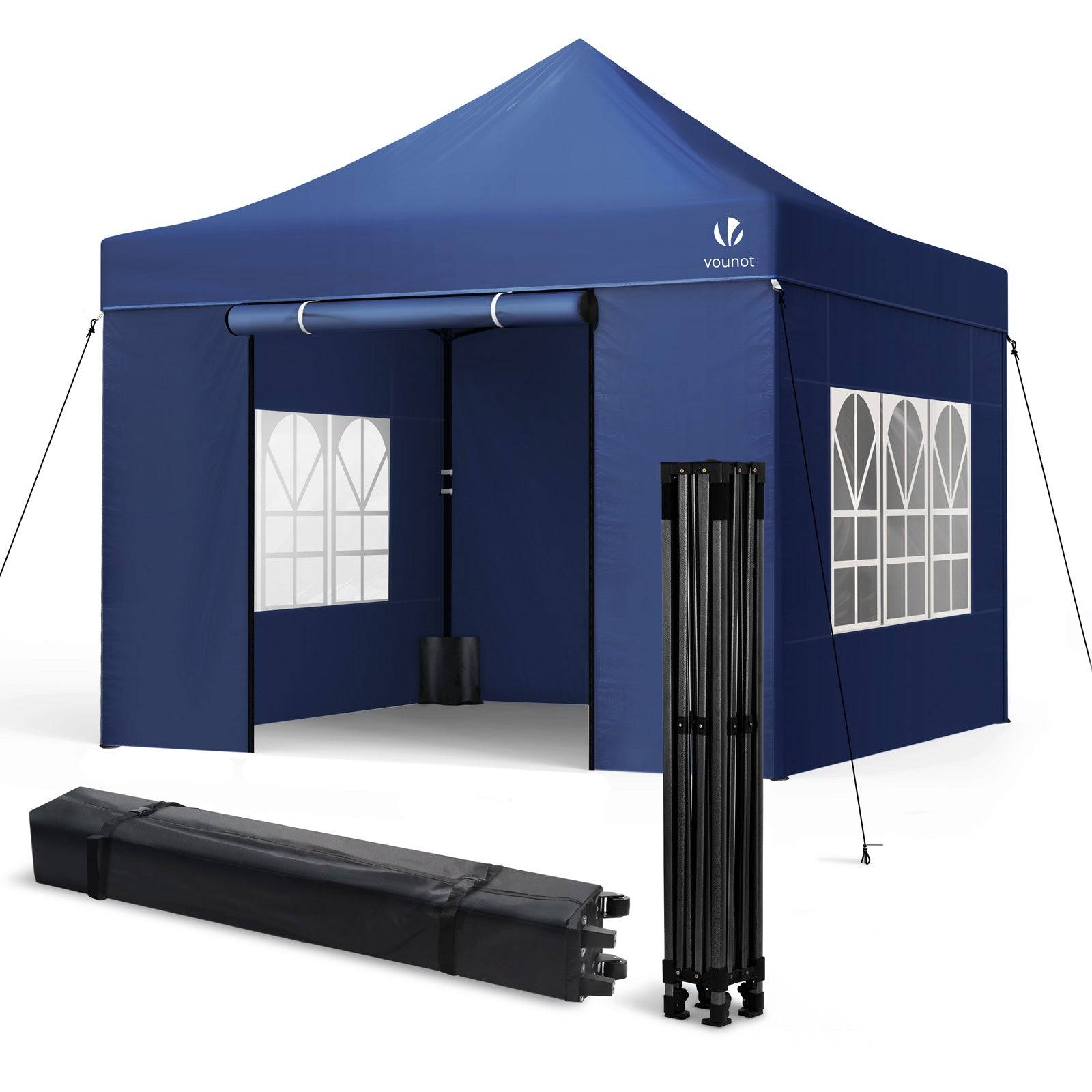 Tonnelle de jardin renforcée 3x3m pliable Barnum avec 4 parois - sac de transport à roulettes et sacs de sable - Bleu - VOUNOT® - Image 1