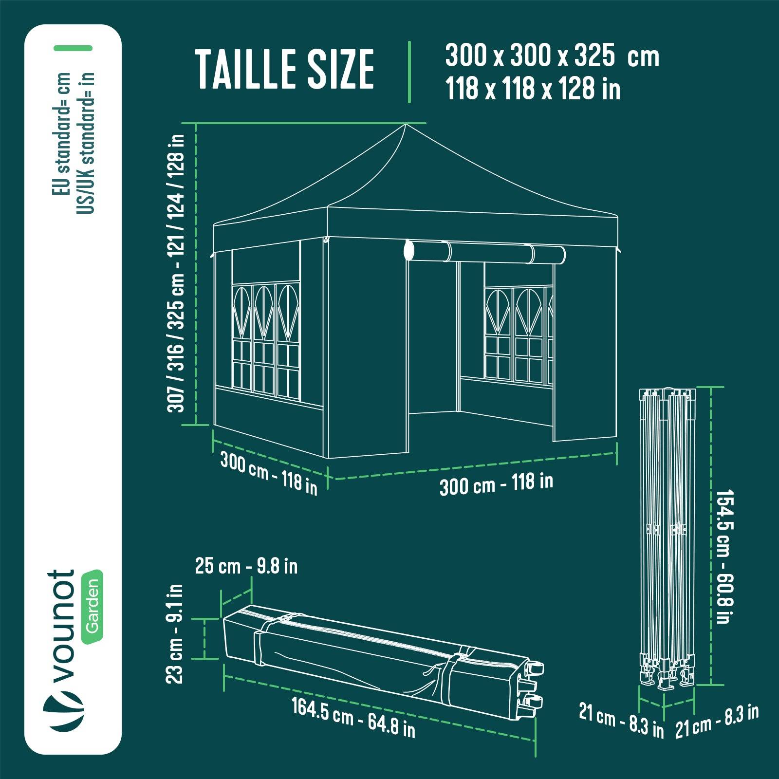 Tonnelle de jardin renforcée 3x3m pliable Barnum avec 4 parois - sac de transport à roulettes et sacs de sable - Bleu - VOUNOT® - Image 3