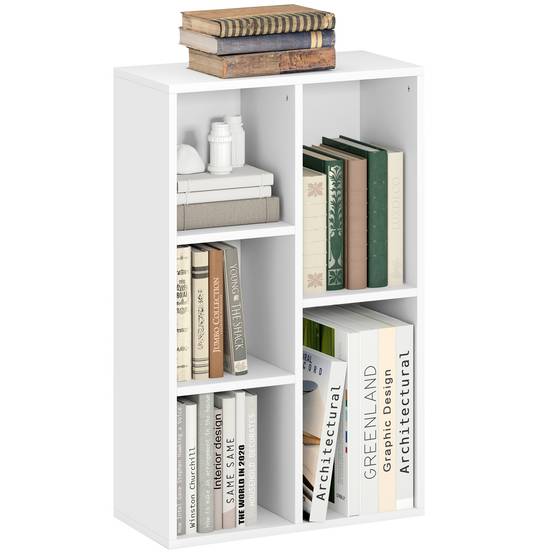 Étagère à 2 niveaux, 5 compartiments, panneaux de particules, étagère de rangement, blanche - Image 1
