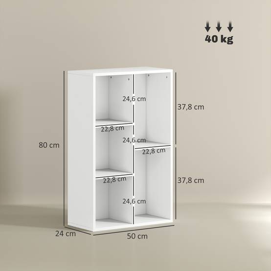 Étagère à 2 niveaux, 5 compartiments, panneaux de particules, étagère de rangement, blanche - Image 5
