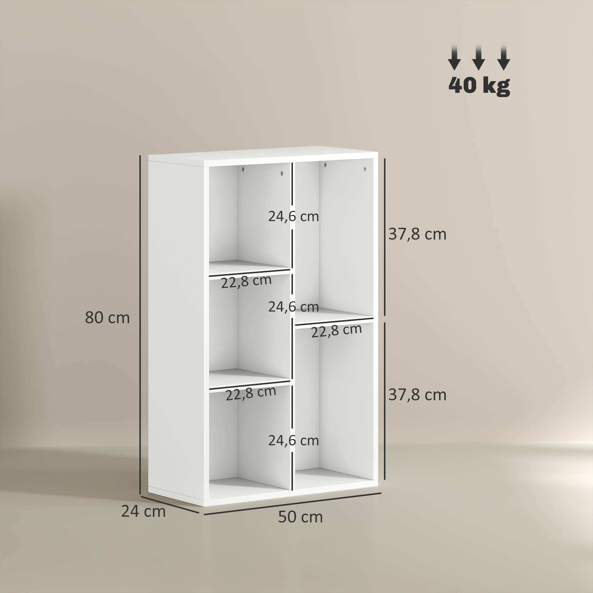 Étagère à 2 niveaux, 5 compartiments, panneaux de particules, étagère de rangement, blanche - Image 5