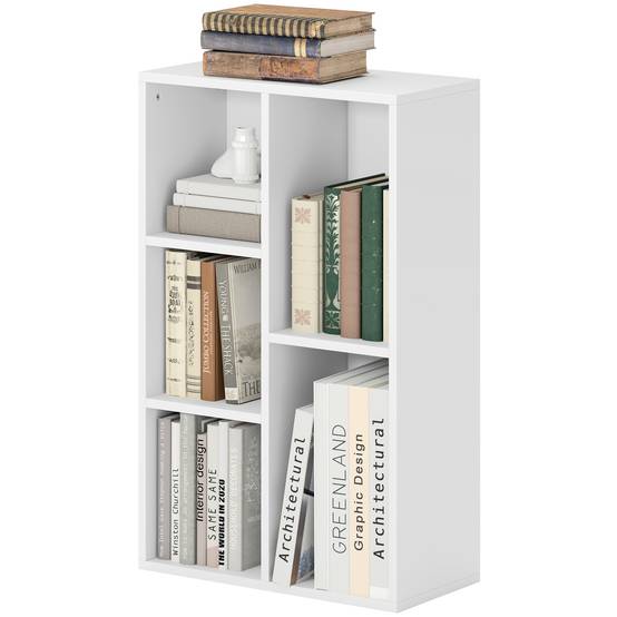 Étagère à 2 niveaux, 5 compartiments, panneaux de particules, étagère de rangement, blanche - Image 2