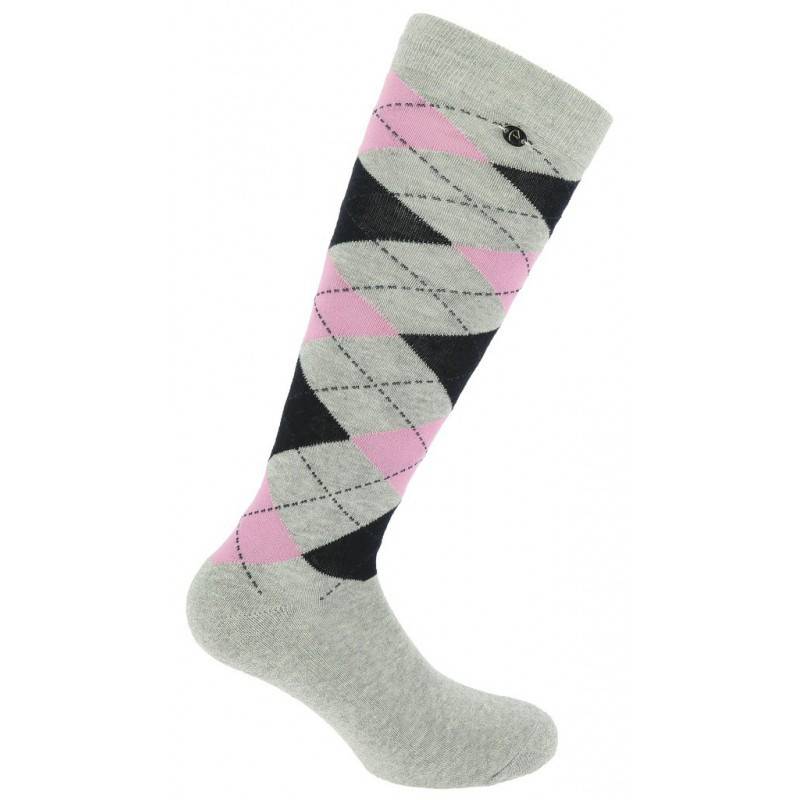 Chaussettes Equithème Argyle - Taille 39/41 - Gris clair Rose