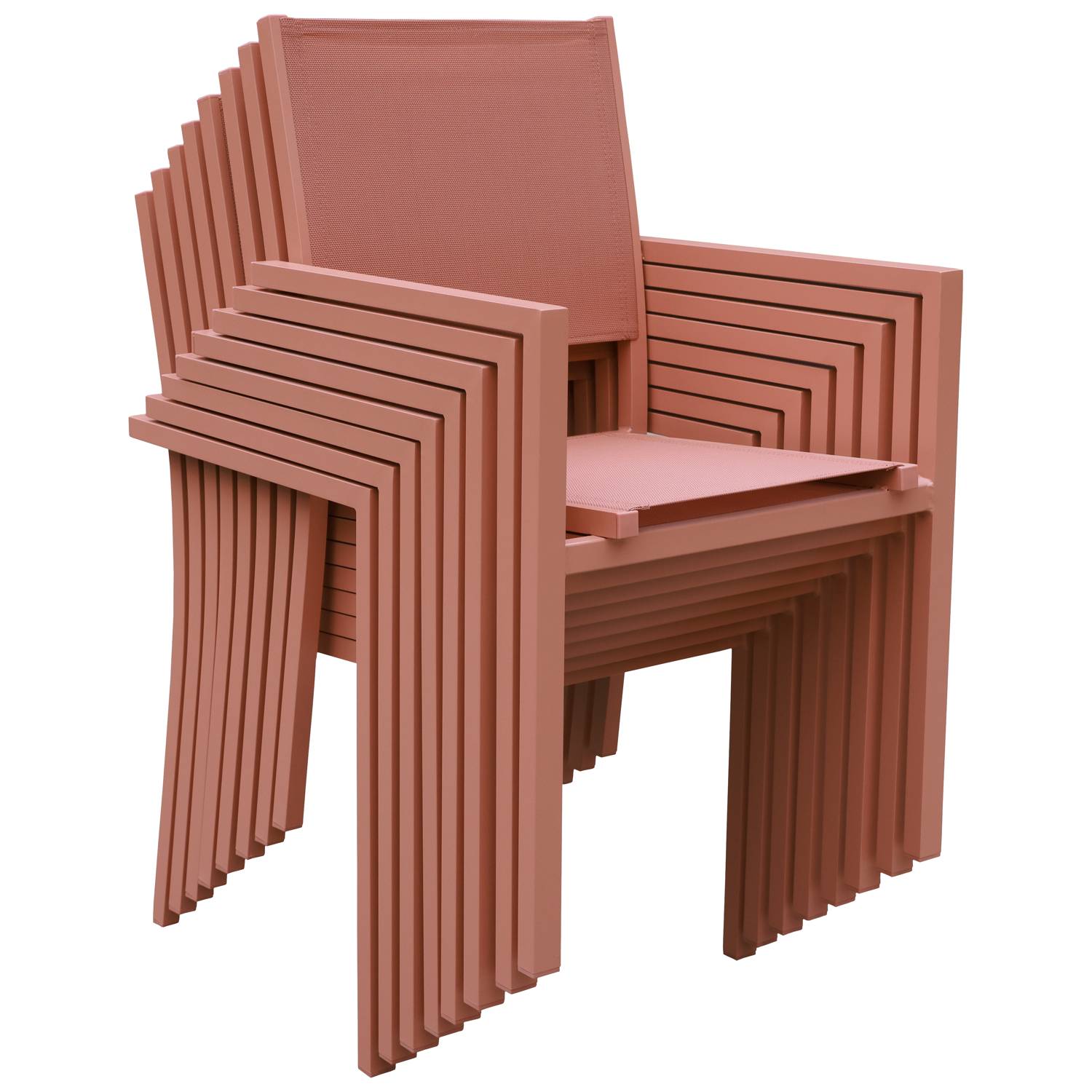 Salon de jardin VENEZIA extensible 90/180 en textilène terracotta 8 places - aluminium terracotta - HAPPY GARDEN - Image 7