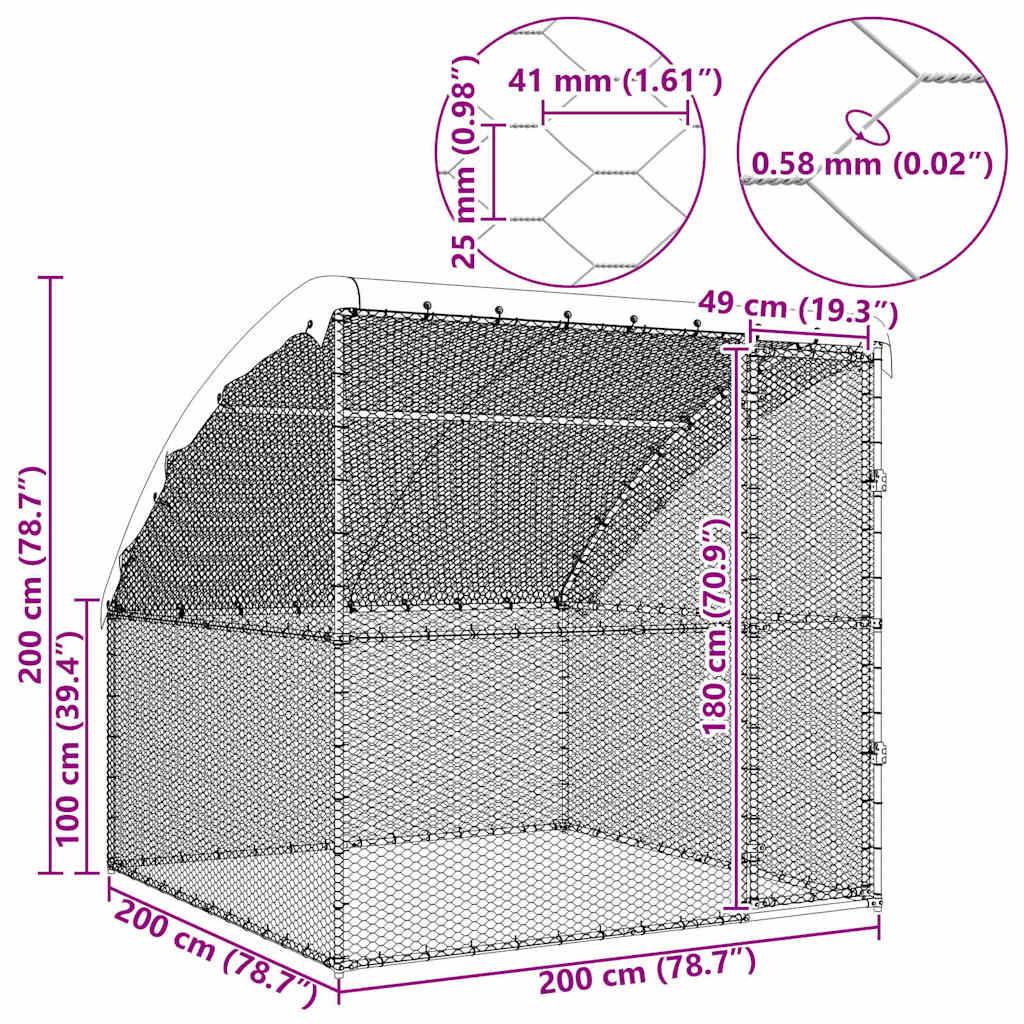 Volière Carrée Acier Galvanisé Toit Bâché Imperméable Jardin 2x2m - ComfortXL Outdoor Living - Image 7