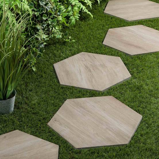 Pas japonais Hexagone Grès cérame effet Bois Marron 60x52/60x2 cm (à l'unité) - RO'MA NATURE - Image 1