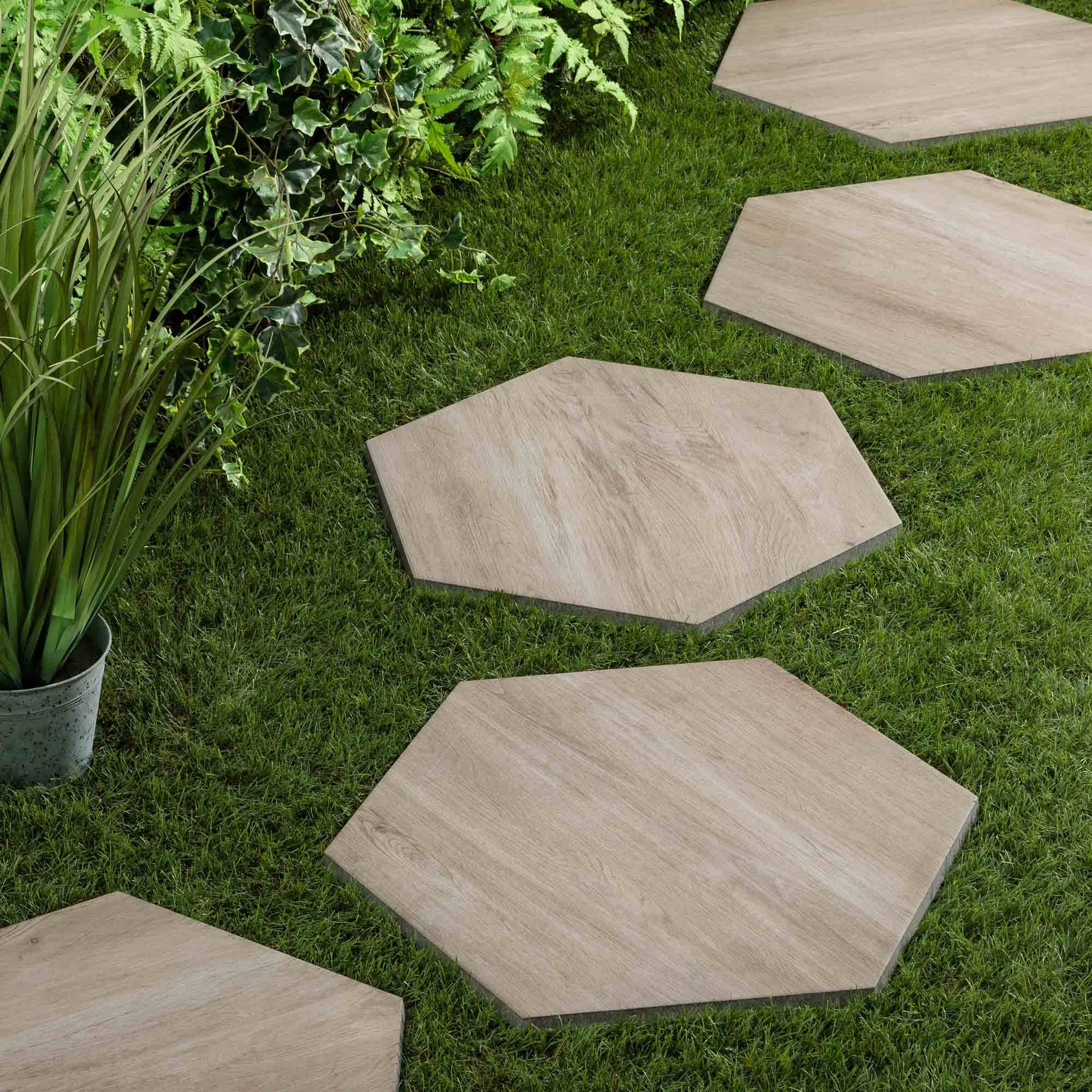 Pas japonais Hexagone Grès cérame effet Bois Marron 60x52/60x2 cm (à l'unité) - RO'MA NATURE - Image 1