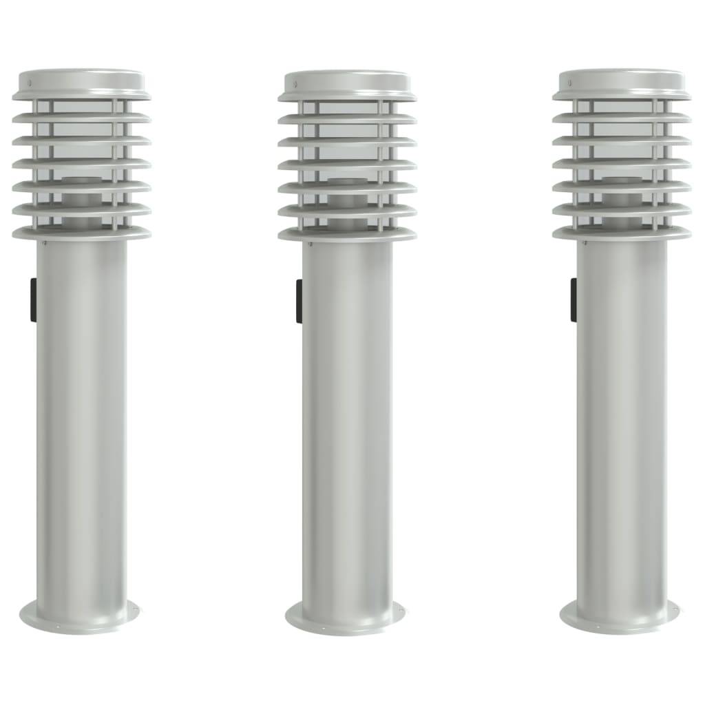 3 pcs Lampadaires de jardin - Lampadaires d'extérieur et sortie argenté acier inoxydable-JU1069 - Image 1
