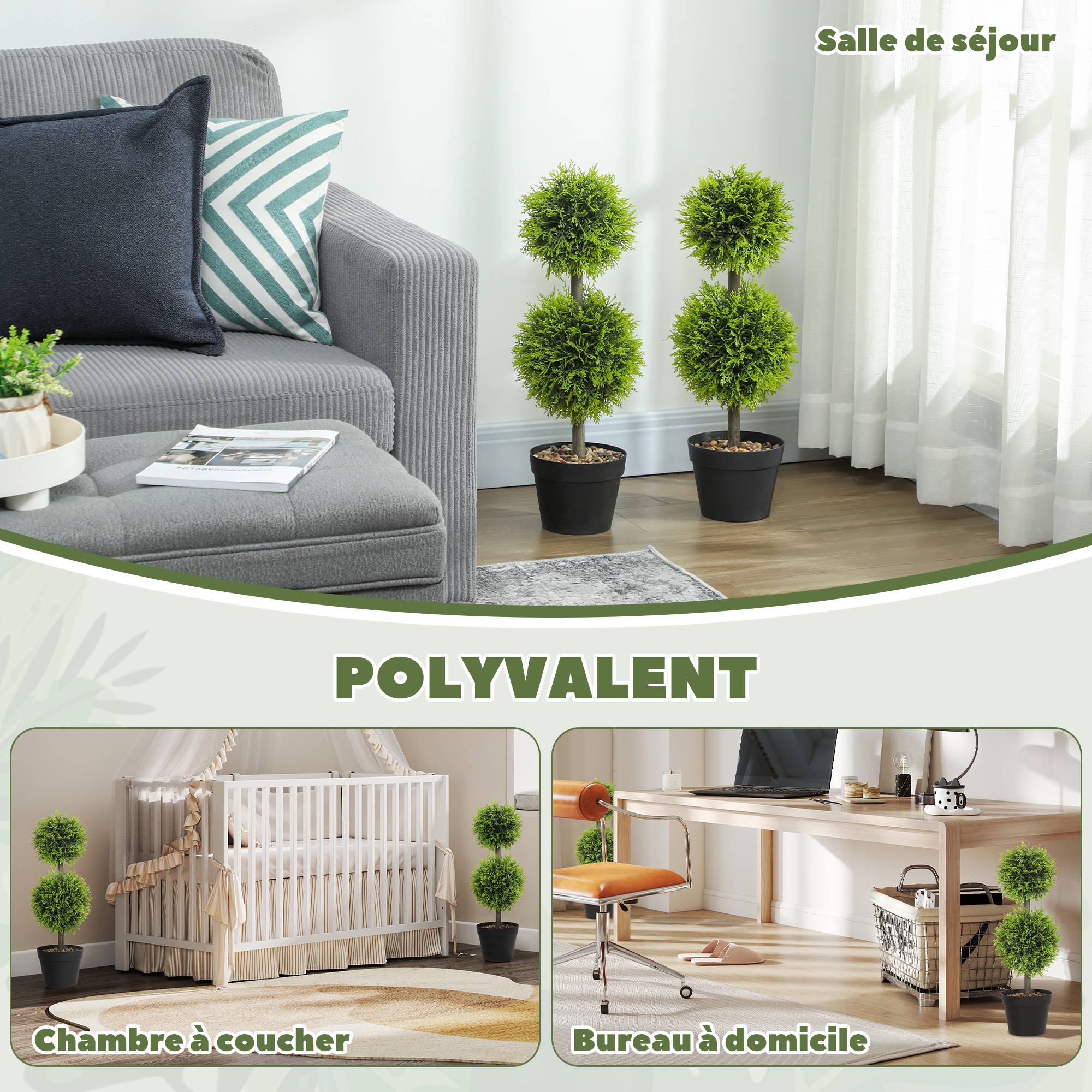 Lot 2 cyprès boules buis artificiels plastique intérieur extérieur anti-UV 60cm vert - ComfortXL Outdoor Living - Image 7