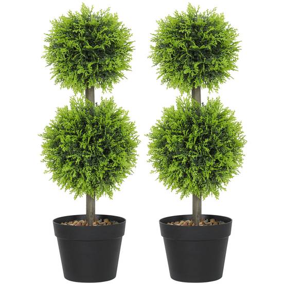 Lot 2 cyprès boules buis artificiels plastique intérieur extérieur anti-UV 60cm vert - ComfortXL Outdoor Living - Image 1