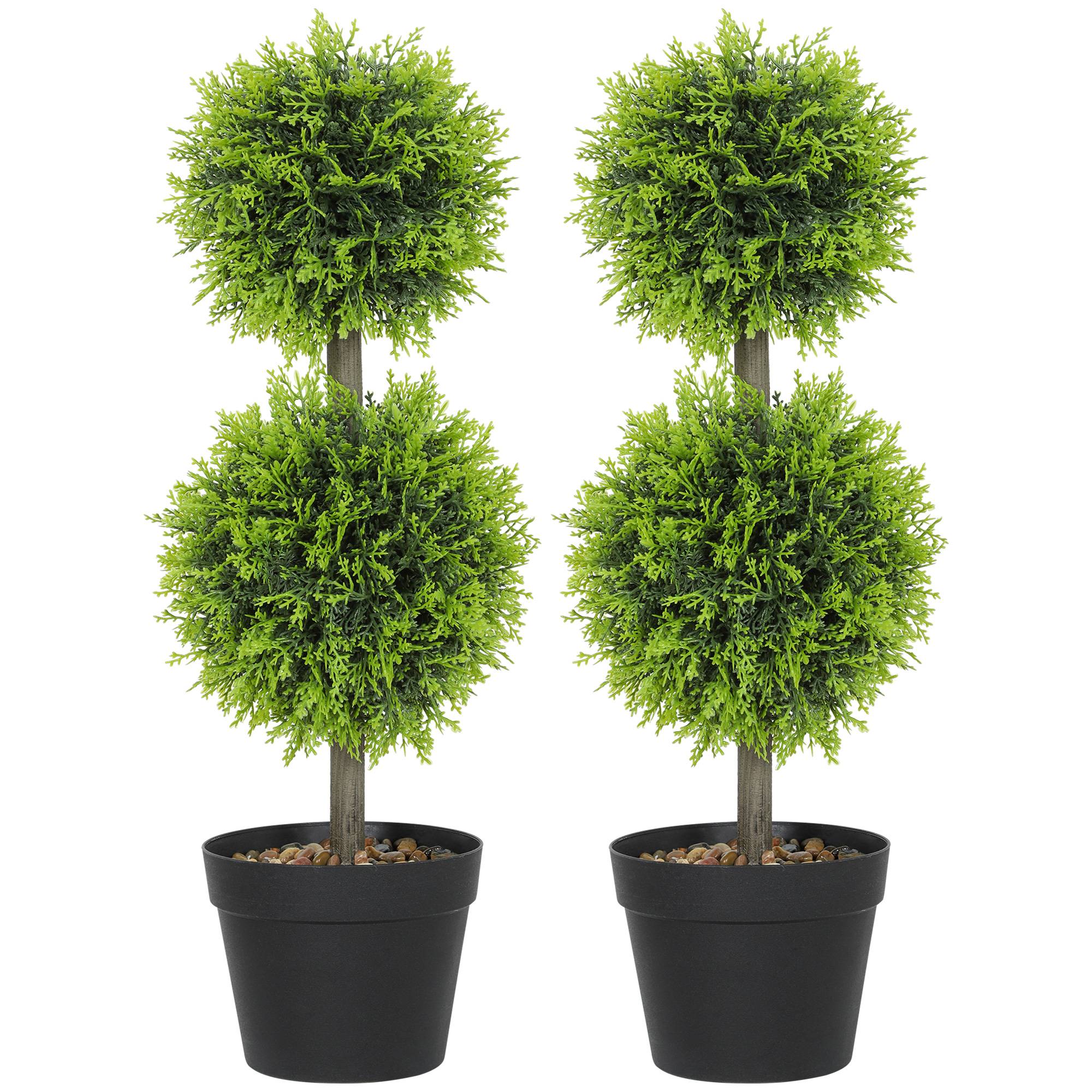 Lot 2 cyprès boules buis artificiels plastique intérieur extérieur anti-UV 60cm vert - ComfortXL Outdoor Living