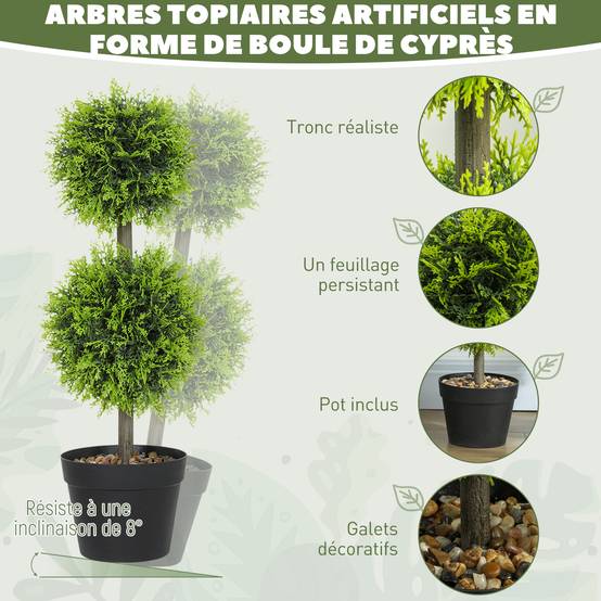 Lot 2 cyprès boules buis artificiels plastique intérieur extérieur anti-UV 60cm vert - ComfortXL Outdoor Living - Image 6
