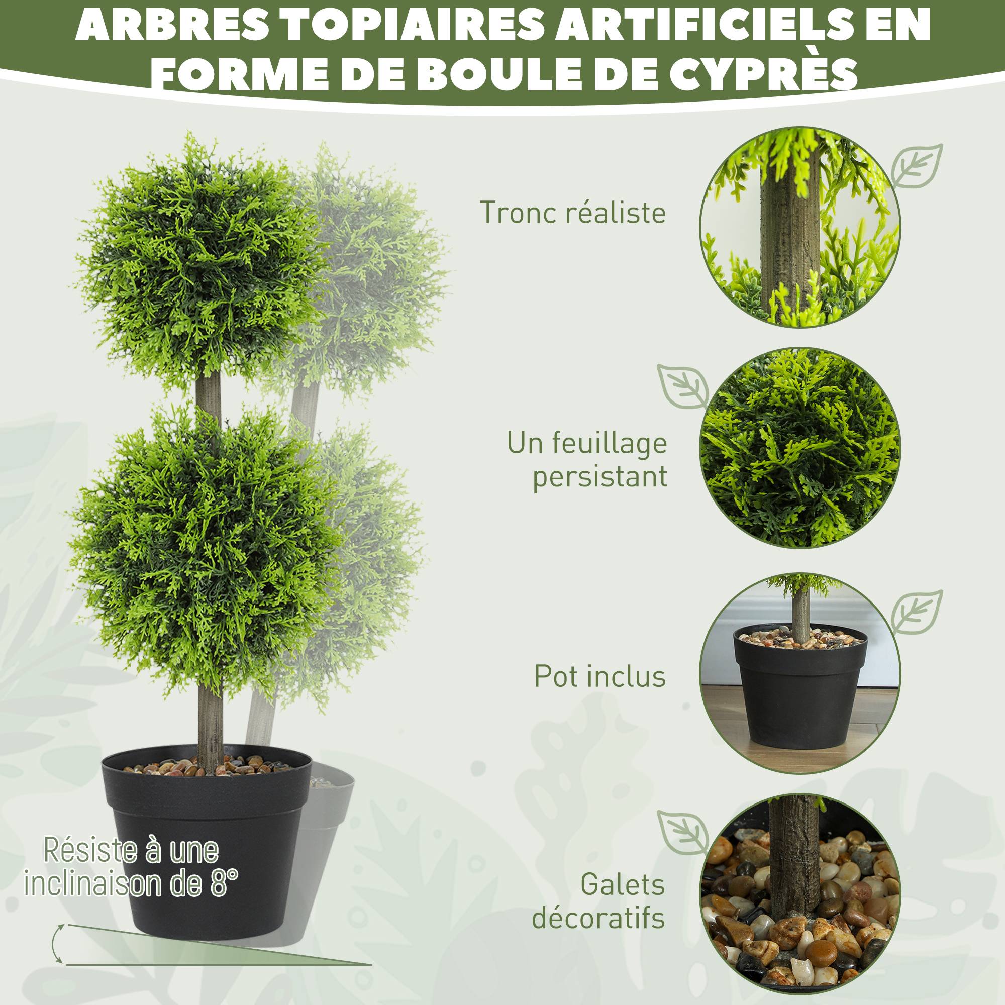 Lot 2 cyprès boules buis artificiels plastique intérieur extérieur anti-UV 60cm vert - ComfortXL Outdoor Living - Image 6