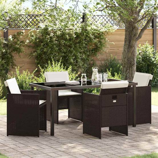 Ensemble de salle à manger pour jardin 5 pcs | Mobilier d'extérieur Marron polyrotin Maison Chic - Image 2