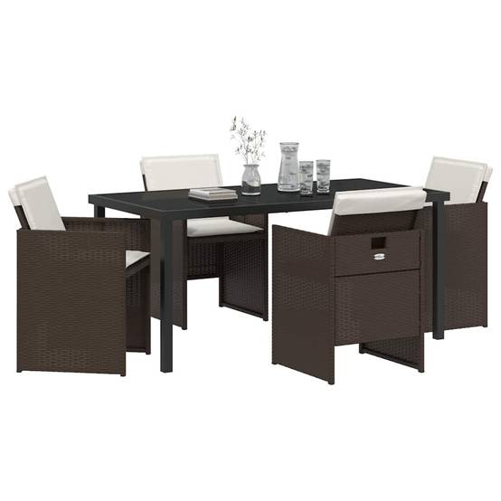 Ensemble de salle à manger pour jardin 5 pcs | Mobilier d'extérieur Marron polyrotin Maison Chic - Image 3