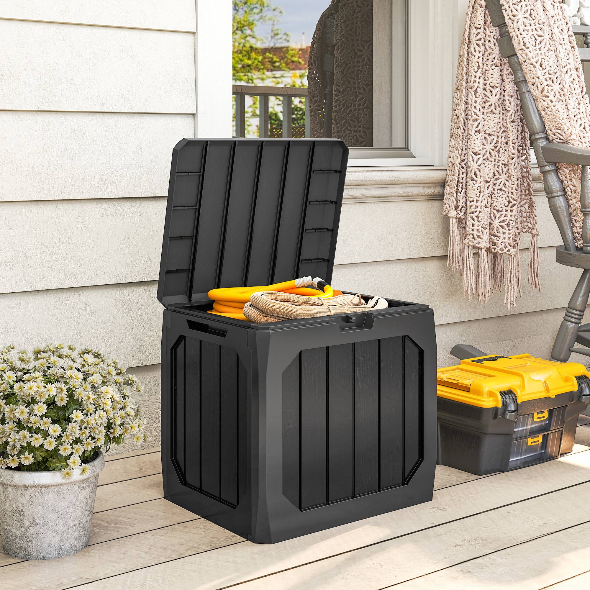 Coffre de Rangement Extérieur Résine Imperméable Verrouillable 121L 56x45x53cm Noir - ComfortXL Outdoor Living - Image 3