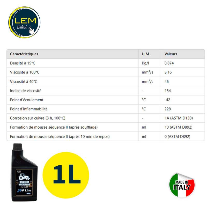 Lem Select - Huile hydraulique X-P Line multigrade 32/46/68 - Bidon de 1L - Image 2
