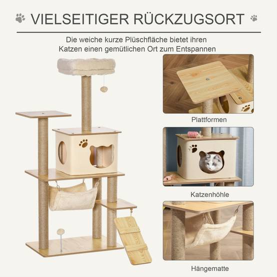 Arbre à chat bois Jute naturel Pour grands chats Griffoir avec niche 130cm Jaune - ComfortXL Outdoor Living - Image 8