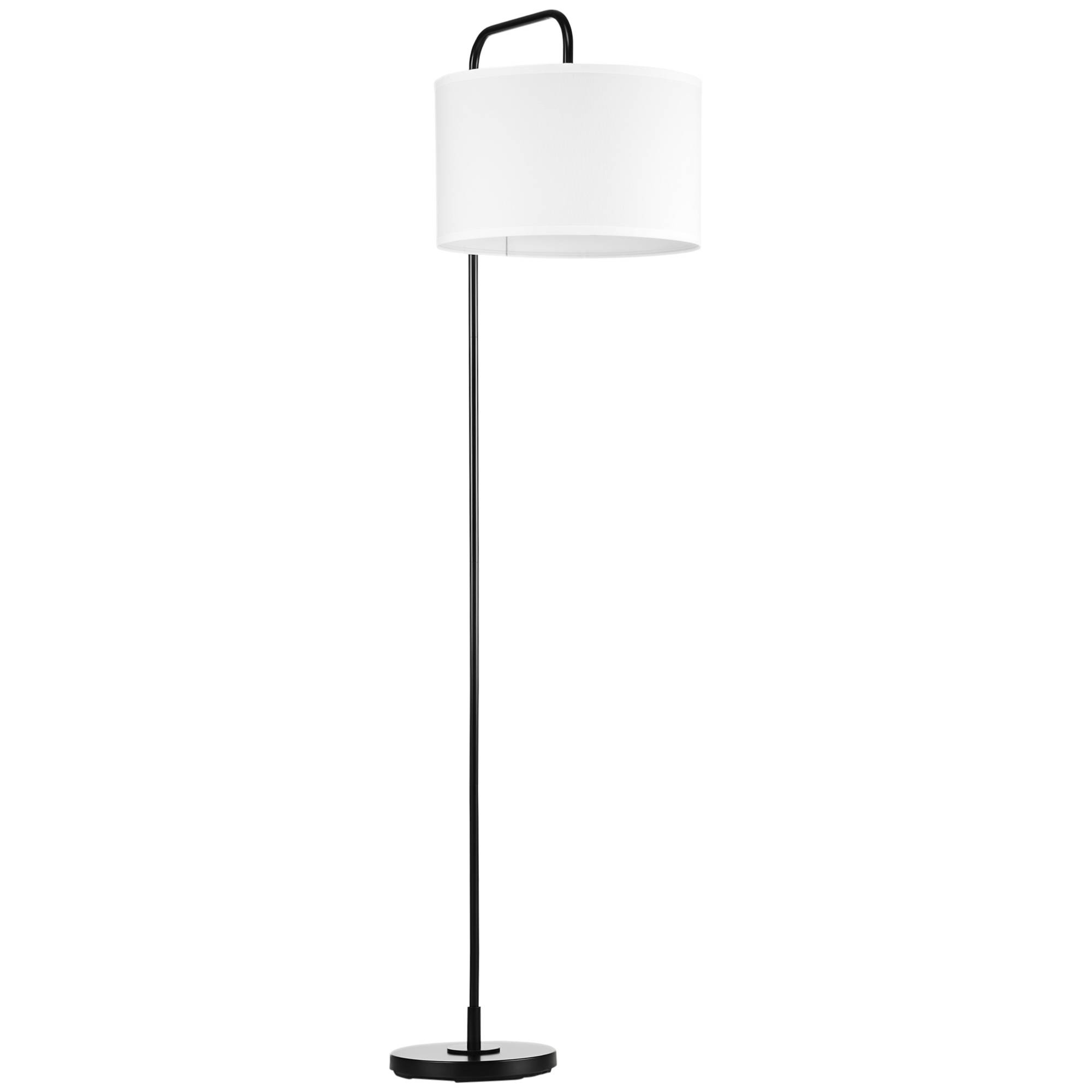Lampadaire avec interrupteur au pied, lampadaire avec abat-jour en tissu, acier, blanc - Image 1