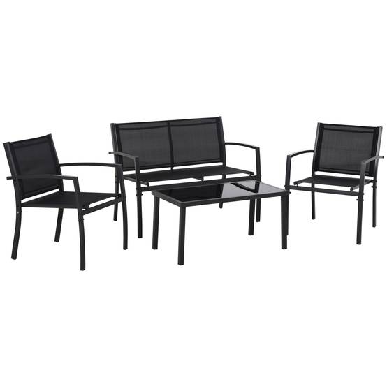 Outsunny - Salon de jardin extérieur 4 pièces avec canapé 2 places, 2 chaises, table basse en verre trempé, coussins inclus - noir - Outsunny - Image 5