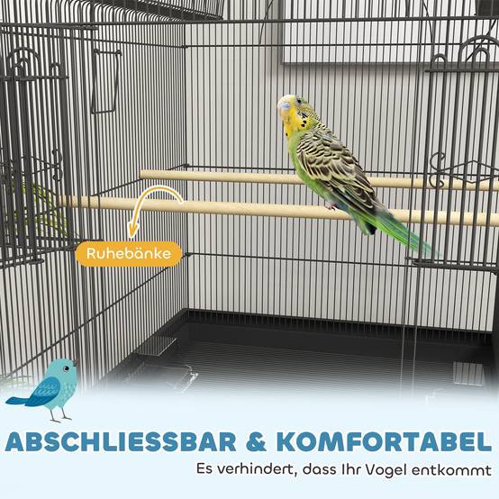 Cage Oiseaux Volière Acier Sur Roulettes Mangeoire Perruches Canaris 144cm Noir - ComfortXL Pet Living - Image 4