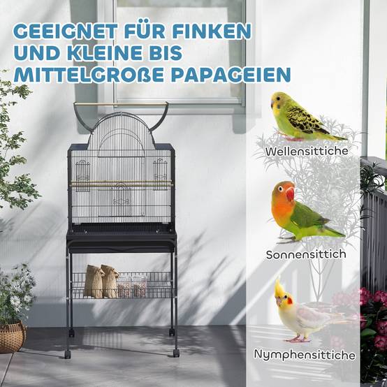 Cage Oiseaux Volière Acier Sur Roulettes Mangeoire Perruches Canaris 144cm Noir - ComfortXL Pet Living - Image 7