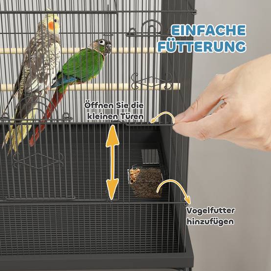 Cage Oiseaux Volière Acier Sur Roulettes Mangeoire Perruches Canaris 144cm Noir - ComfortXL Pet Living - Image 6